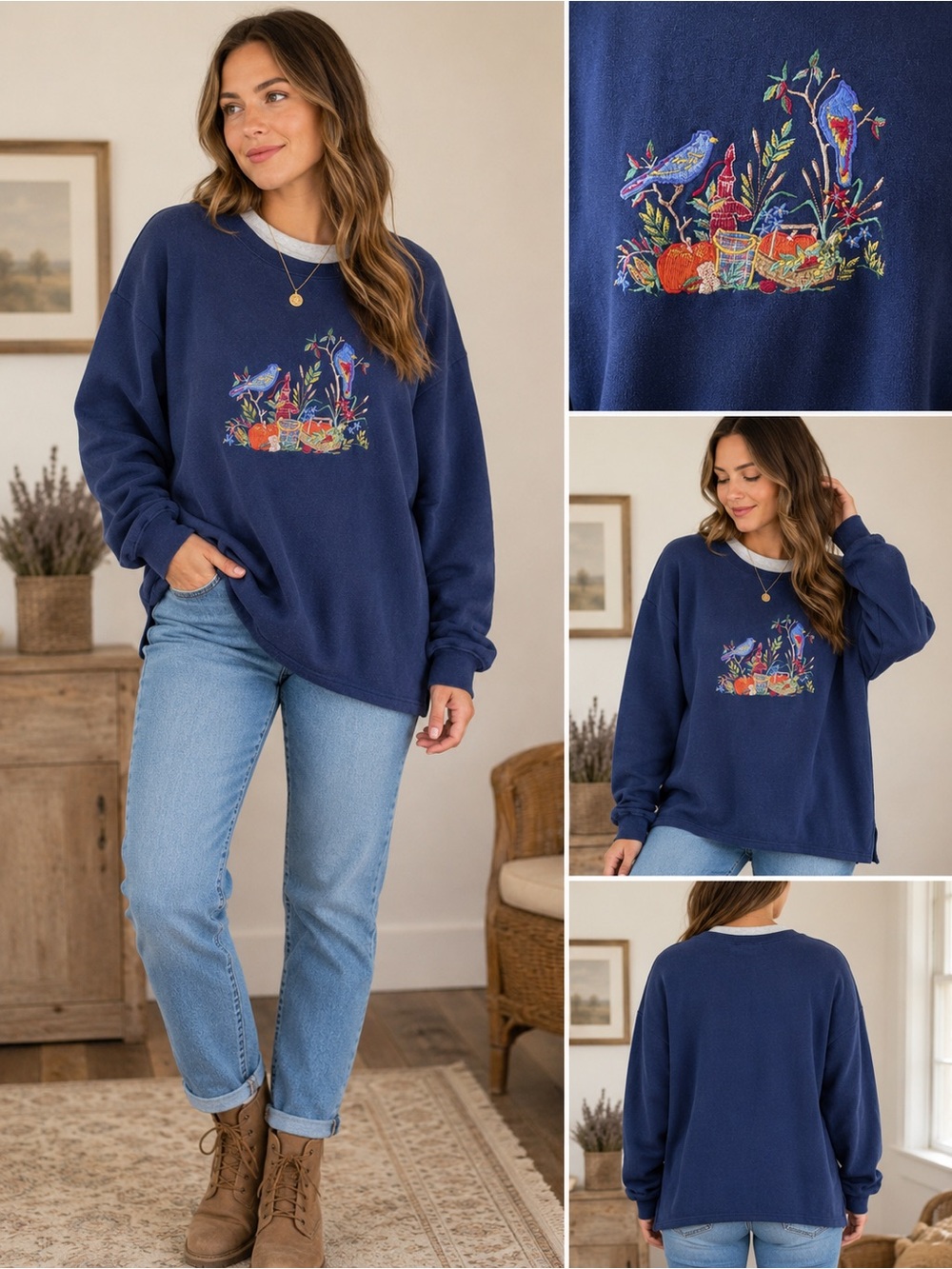 Vintage Bobbie Brooks Embroidered Bluebird Garden Sweatshirt Women’s 18/20W